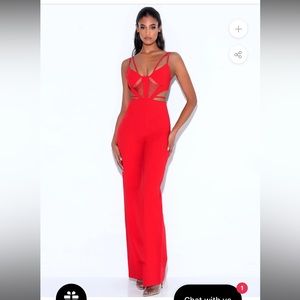 Miss Circle Neva Red Cutout Strappy Jumpsuit NWT